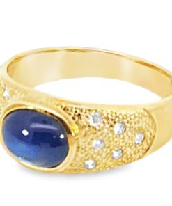 Blue Sapphire Natural Genuine 18 KT, Yellow Gold Diamond Engagement Ring H13