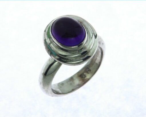Amethyst Cabochon Sterling Silver Ring.