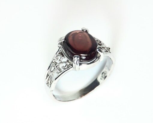 Garnet Cabochon Sterling Silver Ring.