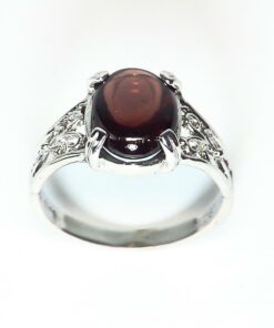 Garnet Cabochon Sterling Silver Ring.