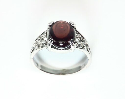 Garnet Cabochon Sterling Silver Ring.