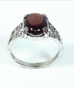 Garnet Cabochon Sterling Silver Ring.