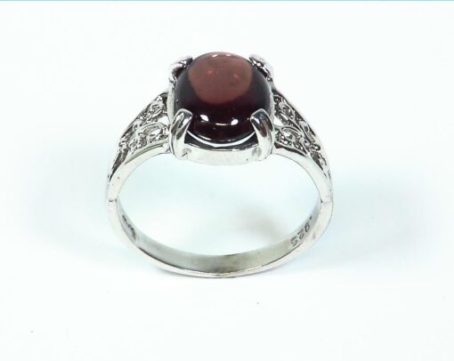 Garnet Cabochon Sterling Silver Ring.