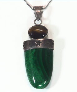 Malachite And Tiger Eye Natural Genuine Gemstone Sterling Silver Pendant PSS,813