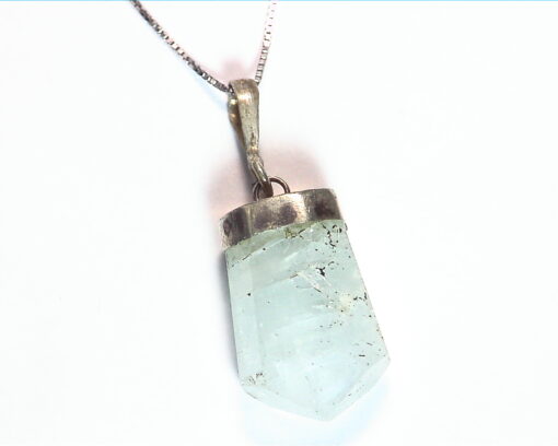 Natural Genuine Aquamarine Crystal Pendant in Sterling Silver PSS,859