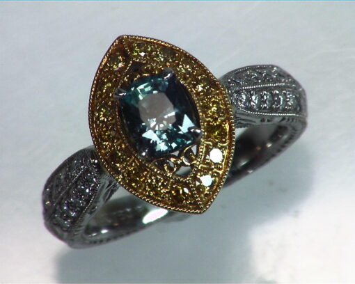 Alexandrite Natural Genuine Gemstone Diamond Yellow Gold Diamond Ring RSS,308