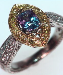Alexandrite Natural Genuine Gemstone Diamond Yellow Gold Diamond Ring RSS,308
