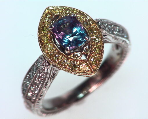 Alexandrite Natural Genuine Gemstone Diamond Yellow Gold Diamond Ring RSS,308