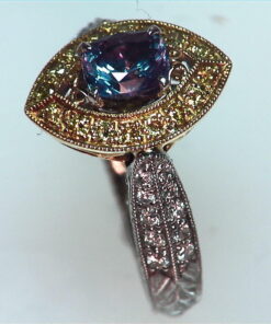 Alexandrite Natural Genuine Gemstone Diamond Yellow Gold Diamond Ring RSS,308