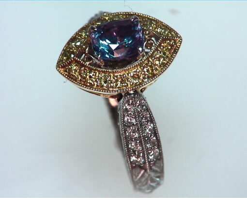 Alexandrite Natural Genuine Gemstone Diamond Yellow Gold Diamond Ring RSS,308
