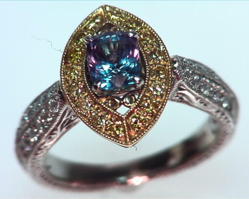 Alexandrite Natural Genuine Gemstone Diamond Yellow Gold Diamond Ring RSS,308