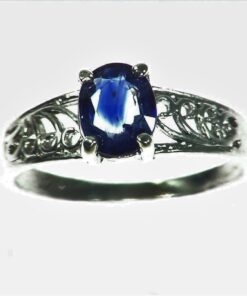 Blue Sapphire Natural Genuine Gemstone Set in Sterling Silver Lady,s Ring RSS1041