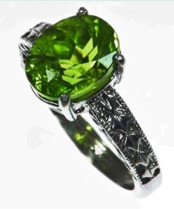 Peridot Natural Genuine Gemstone set in Sterling Silver Ring,RSS,1063