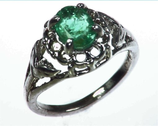 Emerald Natural Genuine Gemstone Sterling Silver Ring RSS1077