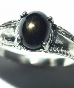 Black Star Sapphire Natural genuine Gemstone set in Sterling Silver Ring.RSS483