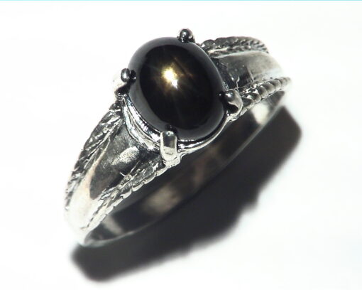 Black Star Sapphire Natural genuine Gemstone set in Sterling Silver Ring.RSS483