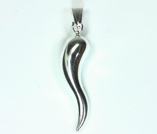 Beautiful Italian Horn Good Luck Rhodium Plated Sterling Silver Necklace 18"