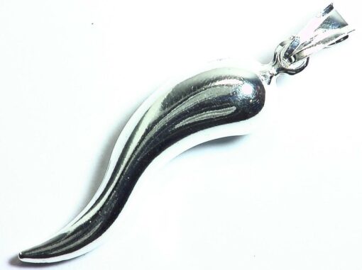 Beautiful Italian Horn Good Luck Rhodium Plated Sterling Silver Necklace 18"