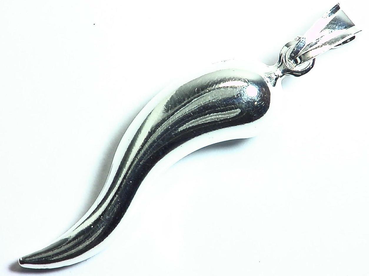 Beautiful Italian Horn Good Luck Rhodium Plated Sterling Silver Necklace 18"