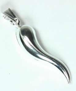 Beautiful Italian Horn Good Luck Rhodium Plated Sterling Silver Necklace 18