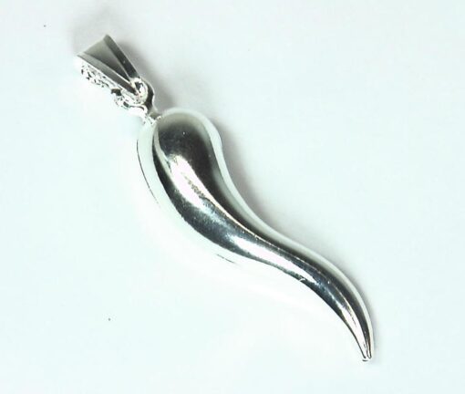 Beautiful Italian Horn Good Luck Rhodium Plated Sterling Silver Necklace 18"