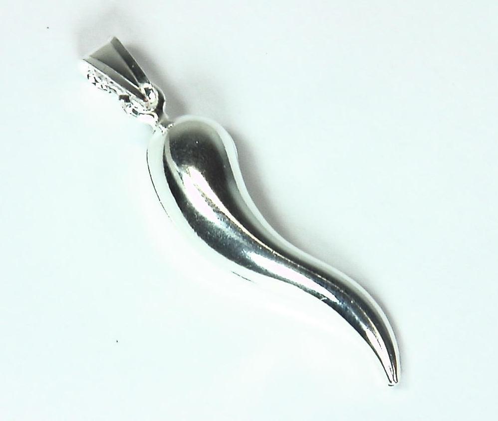 Beautiful Italian Horn Good Luck Rhodium Plated Sterling Silver Necklace 18"