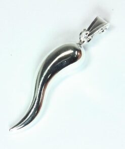 Beautiful Italian Horn Good Luck Rhodium Plated Sterling Silver Necklace 18