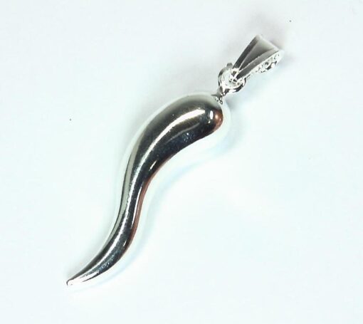 Beautiful Italian Horn Good Luck Rhodium Plated Sterling Silver Necklace 18"