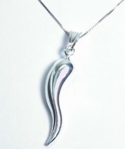 Beautiful Italian Horn Good Luck Rhodium Plated Sterling Silver Necklace 18
