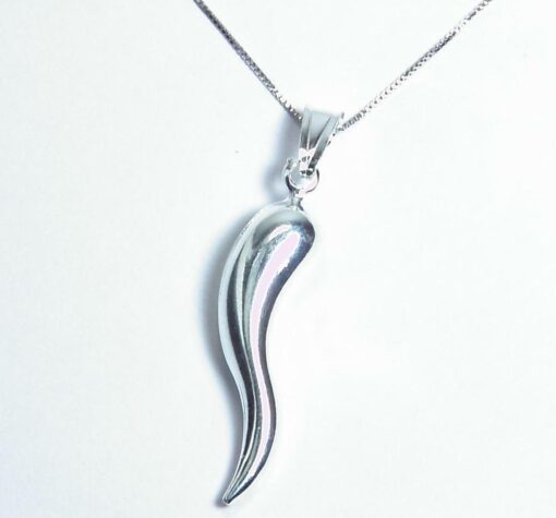 Beautiful Italian Horn Good Luck Rhodium Plated Sterling Silver Necklace 18"