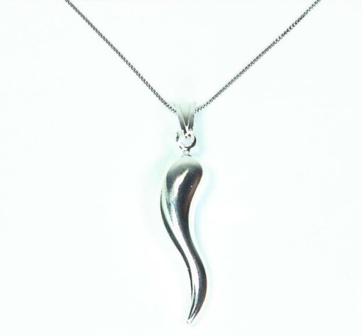 Beautiful Italian Horn Good Luck Rhodium Plated Sterling Silver Necklace 18"
