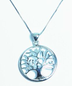 Beautiful Tree of Life Rhodium Plated Sterling Silver Necklace 18