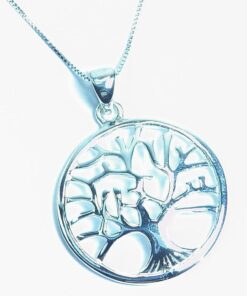 Beautiful Tree of Life Rhodium Plated Sterling Silver Necklace 18