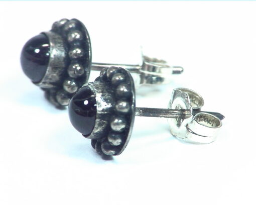 Garnet Stud Flower Design Earrings Sterling Silver ESS,799 - Image 3