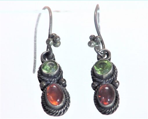 Peridot and Amber Natural Genuine Gemstone sterling Silver Earrings ESS,810
