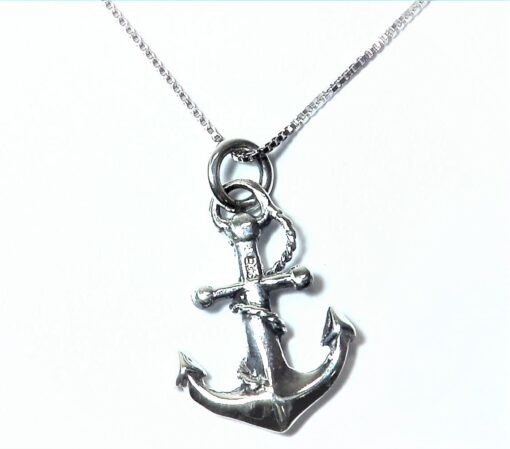 Anchor Rhodium Plated Sterling Silver Necklace 18"SSP786I