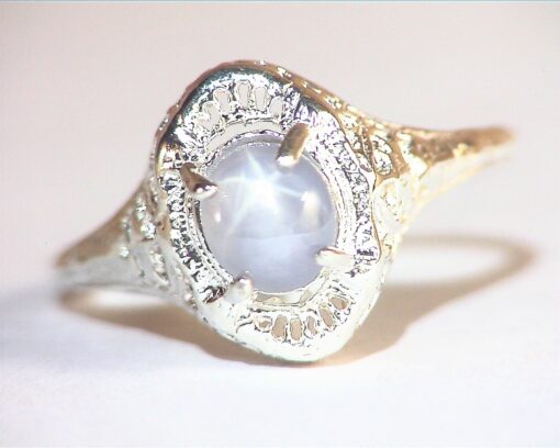 Star Sapphire Natural Genuine Gemstone in Starling Silver Lady,s Ring RSS,1101