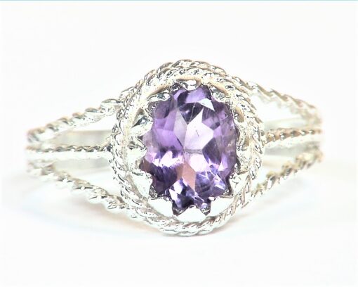 Amethyst Faceted Genuine Gemstone Set in Sterling Silver Ring,RSS,1123