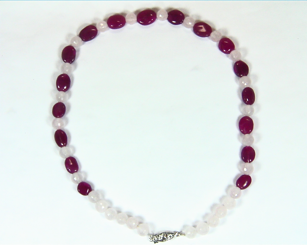 Ruby and Rose Quarts Natural Genuine Gemstone Bead Necklace NBD,904 - Image 3