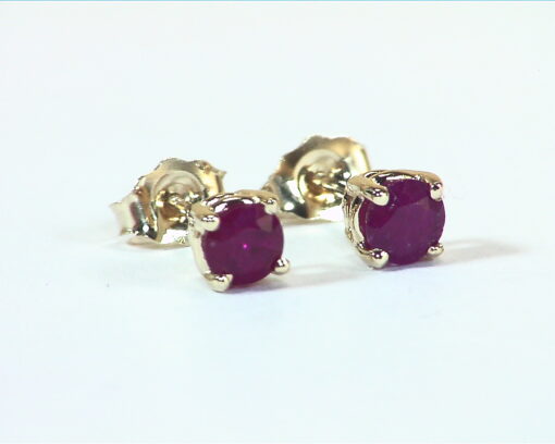 Ruby Natural Round Genuine Gemstone Stud Earrings in 14 KT EFK843 - Image 2