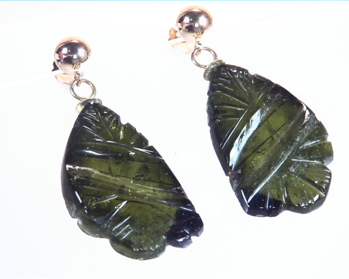 Tourmaline (Green) Genuine Gemstone Carved Earrings 32.78 CT GSG,850 - Image 2