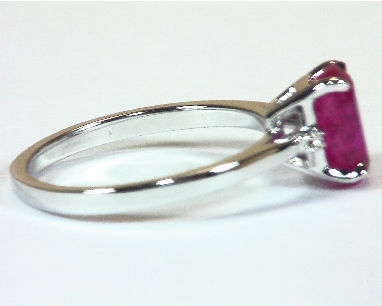 Ruby 14 KT White Gold and Diamond Engagement Ring In Simple Design,RFK,407 - Image 2