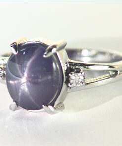 Blue Star Sapphire Diamond Natural Genuine Gemstone White Gold Ring RSS,410