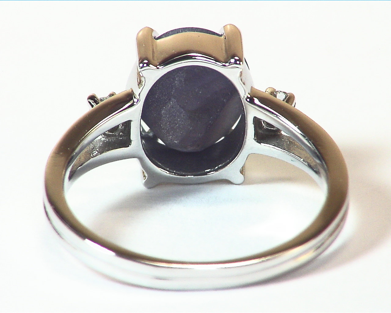 Blue Star Sapphire Diamond Natural Genuine Gemstone White Gold Ring RSS,410 - Image 3