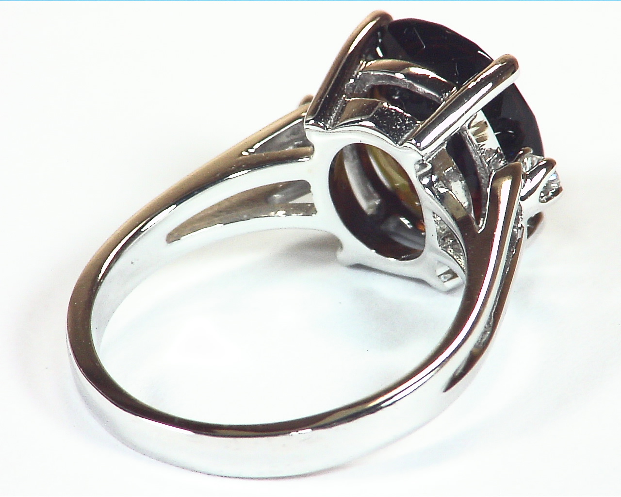 Blue Star Sapphire Diamond Natural Genuine Gemstone White Gold Ring RSS,410 - Image 5