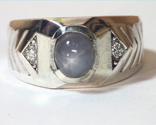 Blue Star Sapphire Diamond Natural Genuine Gemstone Sterling Silver Ring RSS,656 - Image 7
