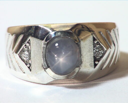Blue Star Sapphire Diamond Natural Genuine Gemstone Sterling Silver Ring RSS,656