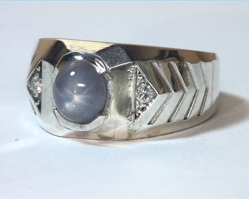 Blue Star Sapphire Diamond Natural Genuine Gemstone Sterling Silver Ring RSS,656 - Image 3