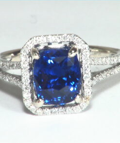 Blue Ceylon Sapphire Diamond Natural Genuine 14 KT, Engagement Lady's Ring,