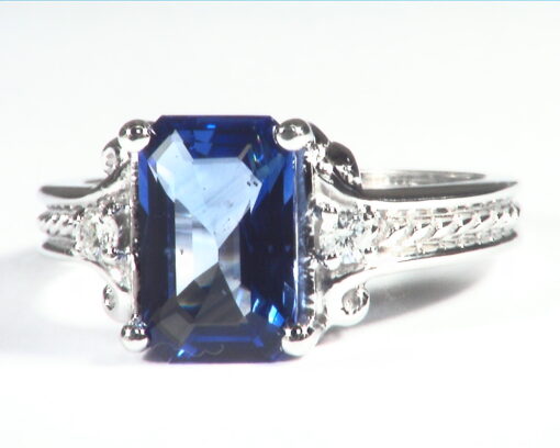 Blue Sapphire Sri Lanka Genuine 14 KT, White Gold Engagement Ring, RFK501 - Image 2